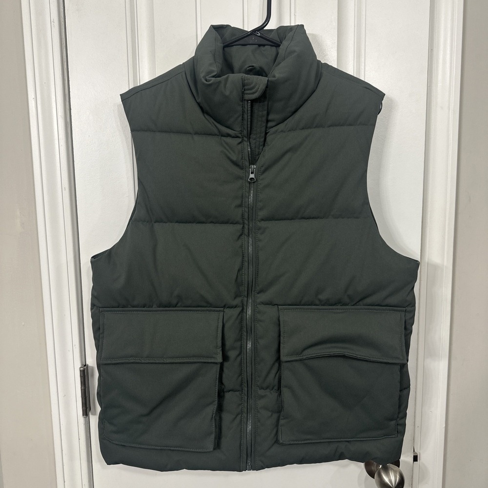 Zara Men's Grey Fleece Interior Full Zip Puffer Vest Small
